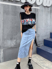 Sleeveless Character Print Loose Thin Round Neck T-Shirt