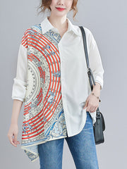 Women Irregular Personality Splicing Lapel Collar Casual Shirt