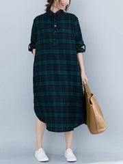 Loose Plaid Split-Joint Shirt Dress