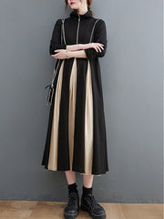 Knitted Striped Patchwork Midi Dress