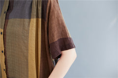 Vintage Stand Collar Loose Plaid Shirt Dress