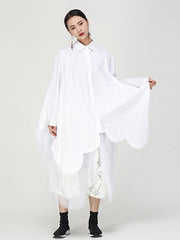 Loose Cropped Split-Side Grenadine Shirt Dress