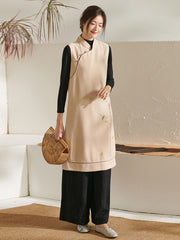 Retro Oriental Charm Long Hand-Painted Waistcoat