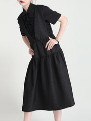 Solid Color V-Neck Back Wide Loose Casual Dress