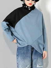 Women Contrasting Color Hedging Irregular Sweatshirt