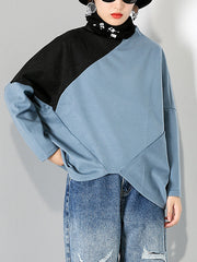 Women Contrasting Color Hedging Irregular Sweatshirt