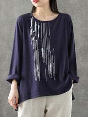 Vintage Loose Embroidered Long-Sleeve T-Shirt