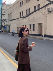 Solid Color V-Neck Long Sleeve Suit Outwear