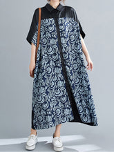 Floral Printed Split-Joint Short Sleeves Maxi Dress
