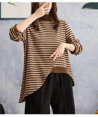 Women Striped High Neck Loose Bottoming Shirt