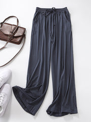 Comfortable Drawstring Solid Wide Leg Pants
