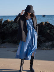 Waist Slimming Split Solid Color Dress