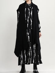 Women Lapel Solid Color Sleeveless Irregular Sweater