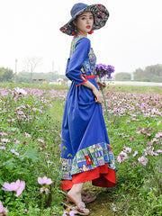 Retro Ethnic Round-Neck Half Sleeve Maxi Dress