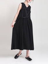 V-Neck Solid Color Loose Sleeveless Dress