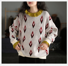 Round-Neck Printed Long Sleeves Sweater