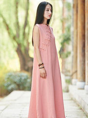 Pink Ramie Cotton Sleeveless Linen Dress