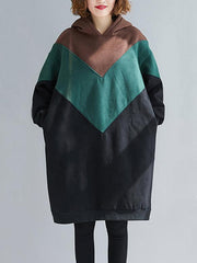 Loose Contrast Color Stitching Velvet Long Hoodie