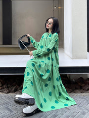 Women Round Neck Polka Dot Retro Dress