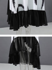 Urban Loose Printed Lace Short Sleeves Midi Dress