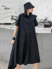 Urban Irregular Asymmetric Black White Midi Dress Shirt Dress