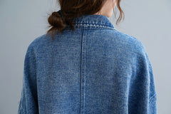 Loose Stand Collar Split-Joint Denim Coat