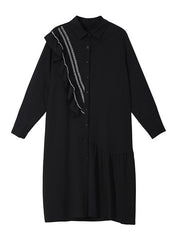 Asymmetric Ruffled Shirt Midi Dress