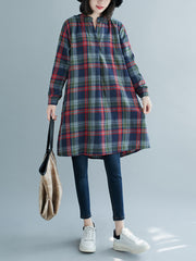 Women Loose Pullover Plaid Shirt