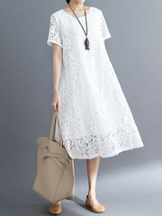 Fashion Embroidered Hollow Solid Dress