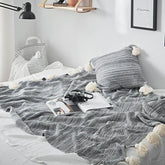 Tasseled Pompom Triming Knit Blankets