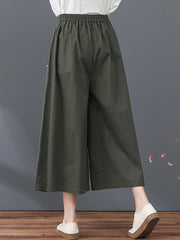 Stretch Waist Button Pocket Adorns Wide-Leg Skirt Woman