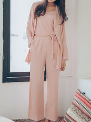 Three Pieces Solid Camisole Shirt  And Pant Pajamas