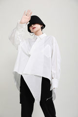 Women Solid Color Irregular Lapel Shirt