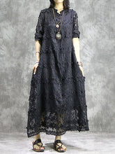 Loose Solid Hollow Flower Embroidered Maxi Dresses