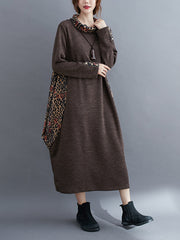 Stitching Mid-Length High-Neck Bottoming Dress