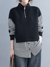 Women Stand Collar Color Block Casual Sweatshirt