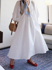 Simple V-neck Loose Plus Size Solid Maxi Dresses