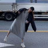 Loose Solid Color Pullover Knitted Midi Dress