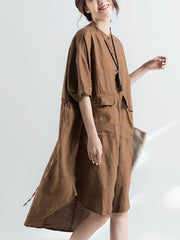 Comfortable Pure Color Cool Lace-up Blouse Dress