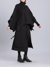 Black High-Neck Batwing Sleeves Blouse
