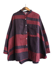 Loose Cropped Plaid Stand Collar Shirt