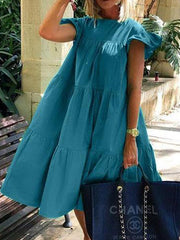 Solid Ruffled Casual Midi Dress