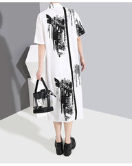 Belted Split-Joint Short Sleeves Shirt Dress