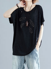 Women Round Neck Printed Loose Fitting T-Shirt