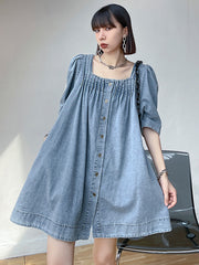 Square Collar Wash Water Denim Dress