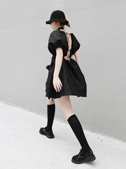 Black Backless Empire Bandage Puff Sleeves Dress