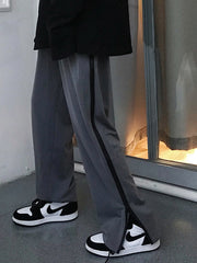 Women Zipper Slit Straight Casual Pants