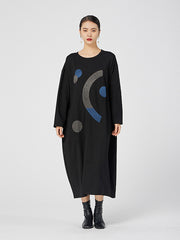 Loose Polka-Dot Contrast Color Midi Dress