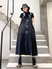Black Loose Sleeveless A-Line Suspender Dress