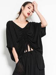 Asymmetric V-Neck Solid T-Shirt Top
